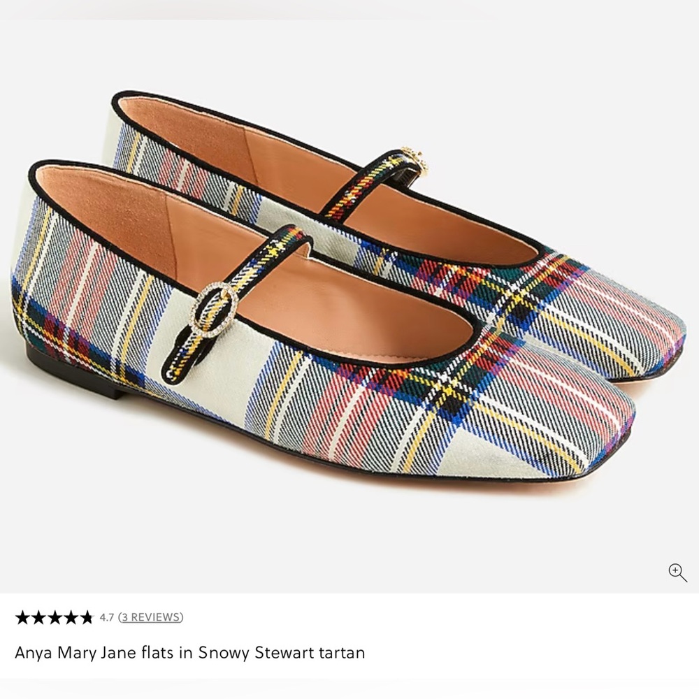 women’s J. Crew Anya Mary Jane tartan plaid flat shoes - sz 7 M